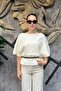 Belt Detail Short Sleeve Boat Neck Knitwear Blouse Sun547 - 6