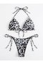 Women's Leopard Patterned Six-Piece Gathered Bikini - 2