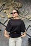 Belt Detail Short Sleeve Boat Neck Knitwear Blouse Sun547 - 2