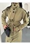 Water-Repellent, Full-Button Front, Stand-Up Collar, Detailed Belted Long Trench Coat - 2