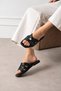 Women's Black Cross-Strapped Stylish Daily Slippers with Stone Detail - 2