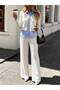 Women's Knitwear Cardigan Trousers Two-Piece Set - Cardigan with Tie Detail and Wide-Leg Knitwear Trousers - 2