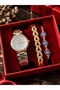 Women's Wristwatch and Bracelet 3-Piece Gift Set with Evil Eye Beads Gold