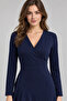Women's Long Sleeve Double Breasted Collar Asymmetrical Flounce Detailed Short Imported Crepe Dress - 5