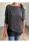 Asymmetrical Silver Glitter Shoulder Tie Detailed Satin Lace Detailed Blouse - 4
