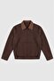Velvet Collar Detailed Unisex Relax Basic Fabric Jacket - 3