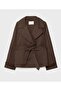 Women's Belted and Draped Double-Breasted Collared Short Trench Coat - 4