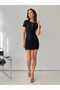 Women's Black Front Lace-Up Short Sleeve Mini Dress Bodycon Casual Stylish Dress - 2