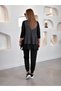Three-Piece Strong Style – Women's Crew Neck Viscose Two-Thread Blouse, Trousers, and Cracked Leather Vest Set - 2