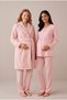 Women's Powder Lace Long Sleeve New Season Winter Maternity Pajama Set with Dressing Gown for Easy Breastfeeding - 3