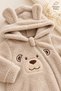 Baby Plush Welsoft Jumpsuit with Teddy Bear Detail, Hooded and Zippered Jumpsuit - 5