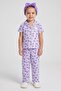 Toddlers Girl 3 Pcs Floral Print Top And Bottom Pajama With Head Band Set, Multicolor