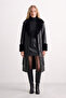 Women's leather look faux fur coat - black