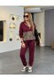 Women's Viscose Two Thread Suit Leopard Pattern Detailed Hooded - 2