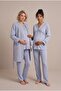 Women's Aviator Front Buttoned Lace Detailed Long Sleeve New Season Winter Maternity Pajama Set with Easy Breastfeeding Dressing Gown - 4