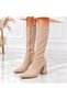 Women's Below-The-Knee Long Boots with Side Zipper, Pointed Toe, Thick Block Heels, Stylish Design.