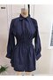 Women's Long Sleeve Collared Tricot Blouse with Elastic Waist - 4