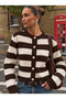 London Women's Brown Striped Gold Buttoned Knitwear Cardigan - 2