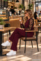 Lace Sleeve Elegance – Women's Long Sleeve Floral Appliqué Blouse and Wide-Leg Pants Two-Piece Set - 3