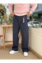 Men's Baggy Sweatpants Navy Blue Modal Fabric with Accessory Detail