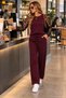 Lace Sleeve Elegance – Women's Long Sleeve Floral Appliqué Blouse and Wide-Leg Pants Two-Piece Set