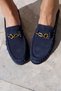 Ginto Women's Navy Blue Genuine Suede Loafer Shoes with Buckle Detail - 5