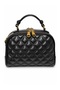 Black Quilted Embroidered Double Compartment Women's Hand and Shoulder Bag - 3