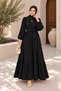 Women's Textured Belted Pleated Hijab Dress – Long Sleeve Dress