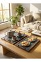Rectangular Serving Tray Set Wood/Grey Color Elegant & Modern Design - 4