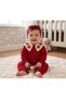 Scalloped Collar Strawberry Embroidered Baby Girl Jumpsuit with Bandana - 2
