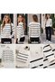 Women's White Black Striped Round Neck Knitwear Sweater - 4