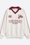 Women's White Claret Red Polo Collar Winner Printed Oversize Sweatshirt - 5