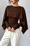 Poncho Cape Detailed Long Sleeve Viscose Blouse - 5