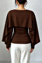 Poncho Cape Detailed Long Sleeve Viscose Blouse - 3