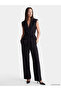 Black Belted Linen Blend Women's Classic Vest - 2