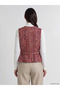 Red Patterned Belted Women's Tweed Vest - 4
