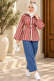 Women's Striped Belted Zippered Hijab Tunic Jacket Sb0067
