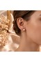 Gold Color Twisted Design Steel Earrings with Pearls and Zircon Stones - 2