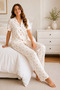 White Cherry Patterned Short Sleeve Shirt Collar Milan Fabric Women's Pajama Set - 3