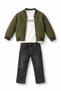 Boys' 3-Piece Set Khaki Quilted Bomber Jacket, Printed T-Shirt and Jeans 2-3-4-5 Years Old