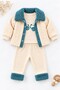 Baby Boy 3 Piece Set Plush Collared Jacket Car Patterned 3 Piece Set - 5