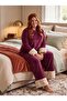 New Season Women's Velvet Crew Neck Plush Detailed Design Long Sleeve Plus Size (Oversized) Pajama Set - 7