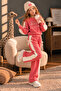Girl's Stylish Lace-Up Detailed Printed Long Sleeve Wide Leg 2-Piece Tracksuit Set - 3