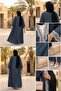 كود 2 عباية كتان زرقاء أنيقة - تطريز دانتيل على الياقة الأمامية وأطراف الأكمام - 6