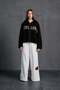 Black Zippered Lettered Oversize Hooded Sweatshirt 18076 - 4