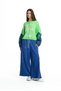 Neon Green Blue Contrast Denim Sleeve Bomber Sweater 19173