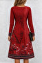 Women's Long Sleeve V-Neck Floral Patterned Midi Single Jersey Dress - 3