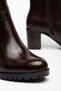 Women's Brown Patent Leather Zippered Ankle Length Stylish Daily Heeled Boots 7cm Heel Oval Toe - 3