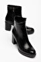 Women's Black Patent Leather Zippered Ankle Length Stylish Daily Heeled Boots 7cm Heel Oval Toe - 2