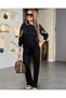Women's Black Hooded Leopard Sweatshirt and High-Waisted Wide-Leg Pants with Leopard Stripes on the Sides, Two-Piece Set - 3